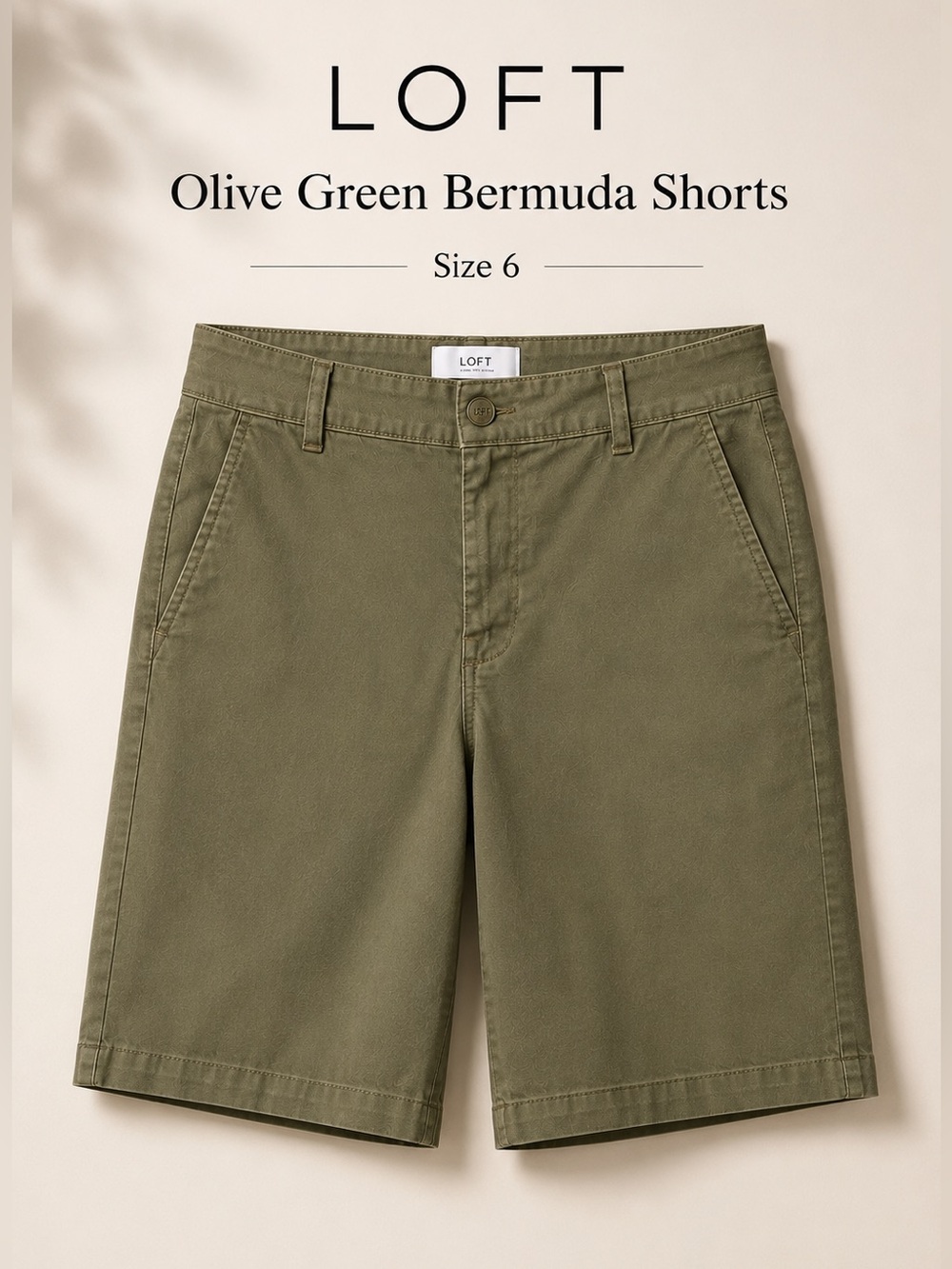 LOFT Olive Green Bermuda Shorts Size 6 Mid Rise Khaki Summer Casual Classic